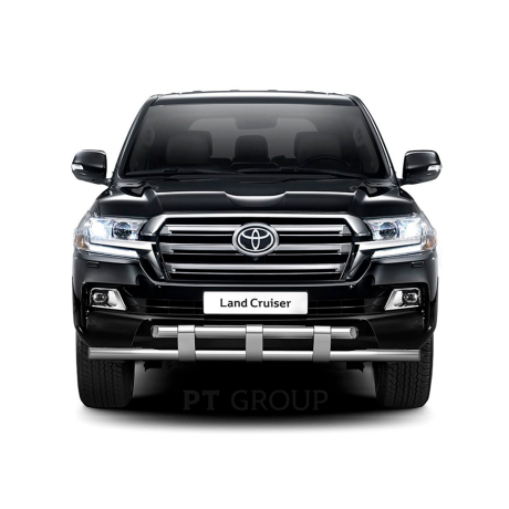 Защита переднего бампера двойная с пластинами d63/63мм (НПС) Toyota Land Cruiser 200 (2014-н.в.) купить недорого с доставкой в Ишим