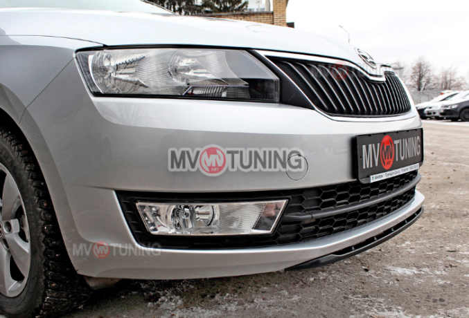 Спойлер переднего бампера (текстурный пластик) для Skoda Rapid (2012-н.в.) купить недорого с доставкой в Ишим