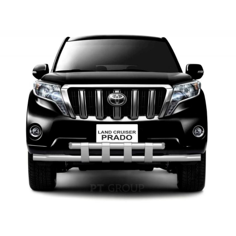 Защита переднего бампера двойная с пластинами d63/63мм (НПС) Toyota Land Cruiser Prado 150 (2013-2016 г.в.) купить недорого с доставкой в Ишим