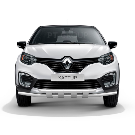 Защита переднего бампера двойная с пластинами d63/63мм (НПС) RENAULT Kaptur (2016-н.в.) купить недорого с доставкой в Ишим