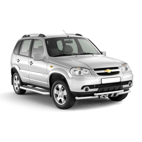 Защита переднего бампера двойная с зубьями d63/63мм Chevrolet Niv@ (2009-2020 г.в.) купить недорого с доставкой в Ишим