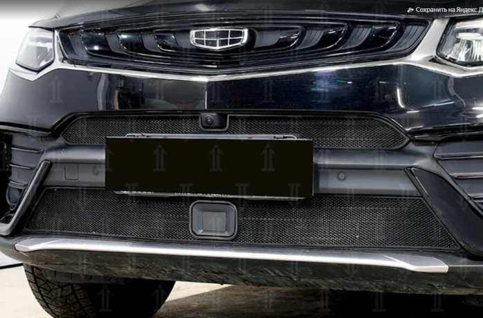 Защита радиатора "Standart" Geely Tugella FY11 (2019-н.в.) верх с камерой, чёрная купить недорого с доставкой в Ишим